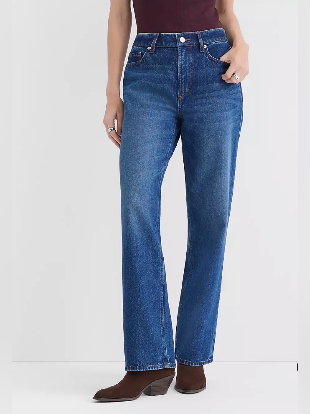 Rivete by Loft Curvy Mid Rise Relaxed Straight Jeans in Dark Wash